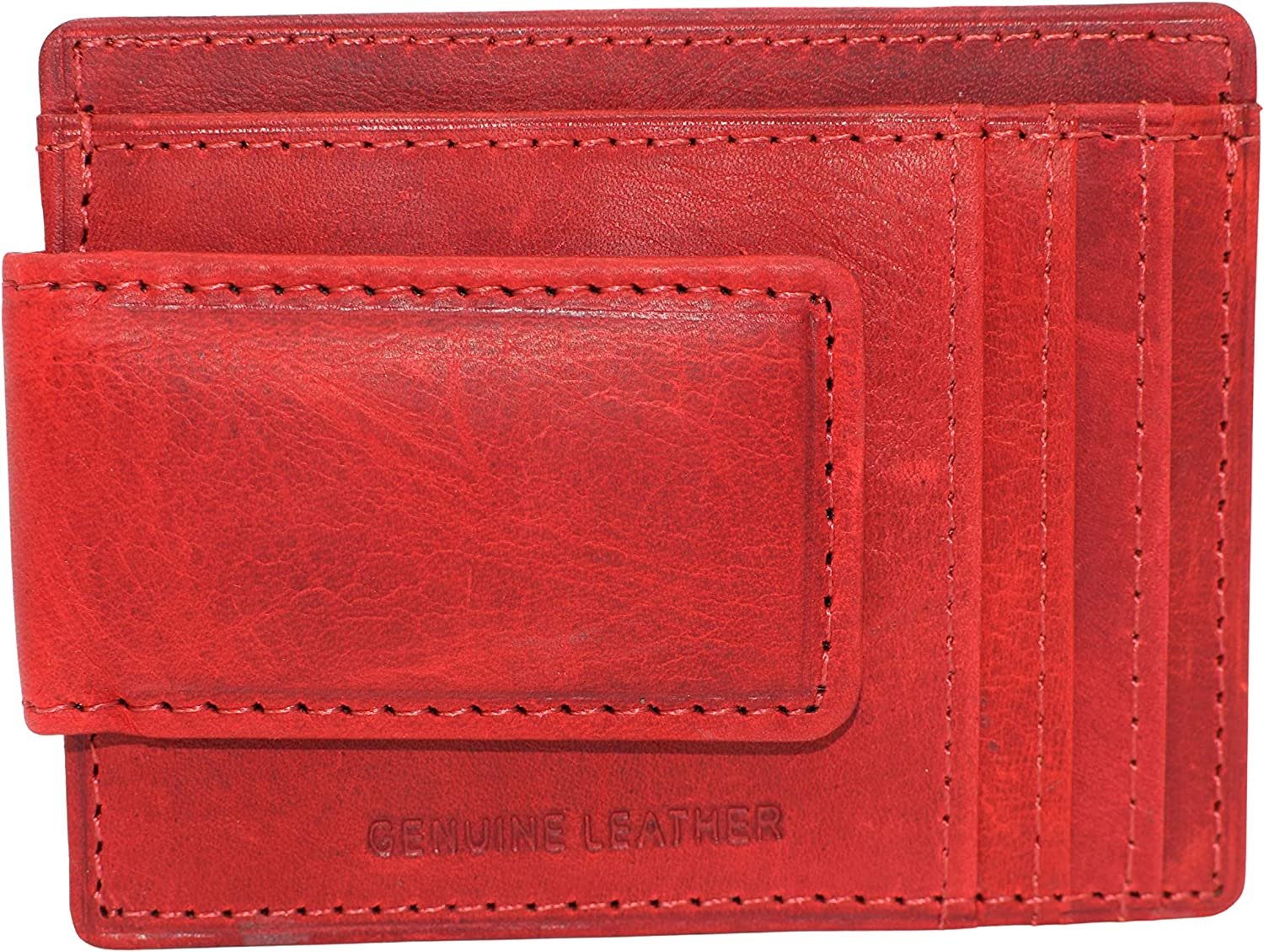 Marshal Genuine Hunter Leather Money Clip Front Pocket ID Wallet Strong Magnet-menswallet