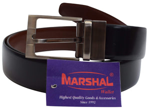 Marshal Men's Genuine Leather Reversible Belt with Rotated Buckle Black & Brown New-menswallet