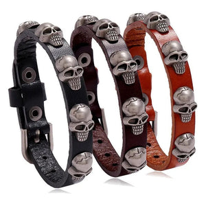 Marshal Punk Skull Leather Bracelet Hip Hop Jewelry for Men Adjustable Vintage Bracelets-menswallet