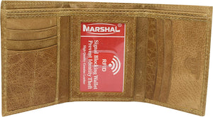 Marshal RFID Blocking Men's Genuine Leather Slim Trifold Credit Card ID Holder Tan Wallet for Men-menswallet