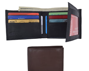 Mens Bifold Flap Out ID Windows Genuine Leather Wallet 1192-menswallet