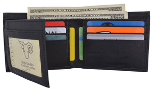 Men's Black Bifold Soft Leather Credit Card ID Flap Out Wallet-menswallet