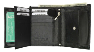 Men's European Cowhide Black Leather Trifold Wallet 3 ID,8 Slots, Change Pocket-menswallet