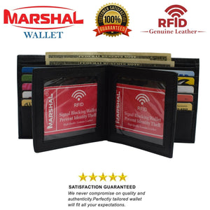 Mens European Cowhide Leather RFID Mens Wallet 2 ID-20 Card Slots Black-menswallet