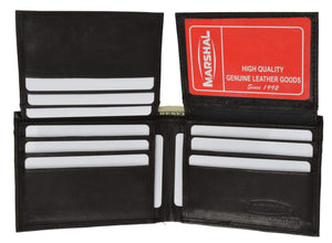 Mens Genuine Leather Bifold 2 Flap Up ID Card Holder Wallet 590 CF-menswallet