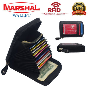 Men's Genuine Leather Credit Card Wallet Holder RFID Blocking Zipper Thin Pocket-menswallet