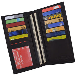 Mens Genuine Leather Long Bifold Wallet ID Card Purse Checkbook Clutch Billfold-menswallet