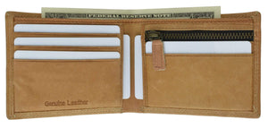Mens Hunter Leather Series Card Holder Zipper Pocket Bifold Wallet HU 1658-menswallet
