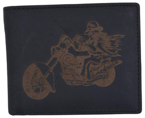 Men's Motorcycle Biker Logo RFID Blocking Genuine Leather Bifold Wallet-menswallet