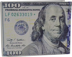 Men's Printed $100 Bill RFID Blocking Leather Bifold Wallet with Gift box-menswallet