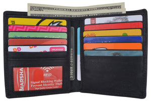 Mens RFID Blocking Bifold Hipster Hunter Leather Euro Credit Card ID Wallet-menswallet