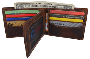 Mens RFID Blocking Crazy Horse Credit Card ID Bifold Wallet by Cazoro-menswallet