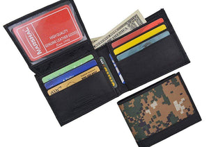 Men's RFID Blocking Premium Leather Camouflage Bifold Wallet With Fixed Flip Up ID Window Camo Military Design-menswallet