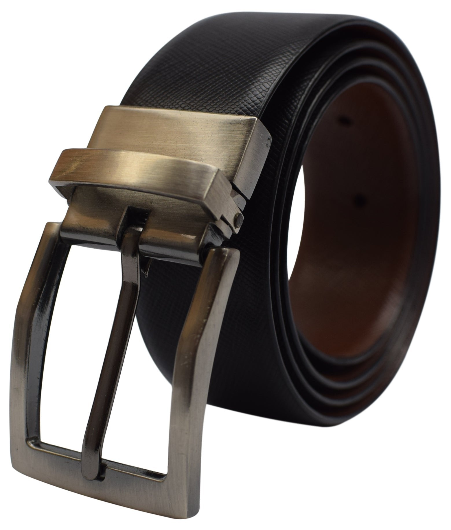 Men's Belt Reversible Wide Bonded Leather Silver-Tone Buckle YELLOW / Black