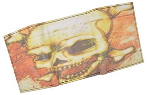 Mens Trifold Leather Skull Picture Wallet with printed logo gift box-menswallet