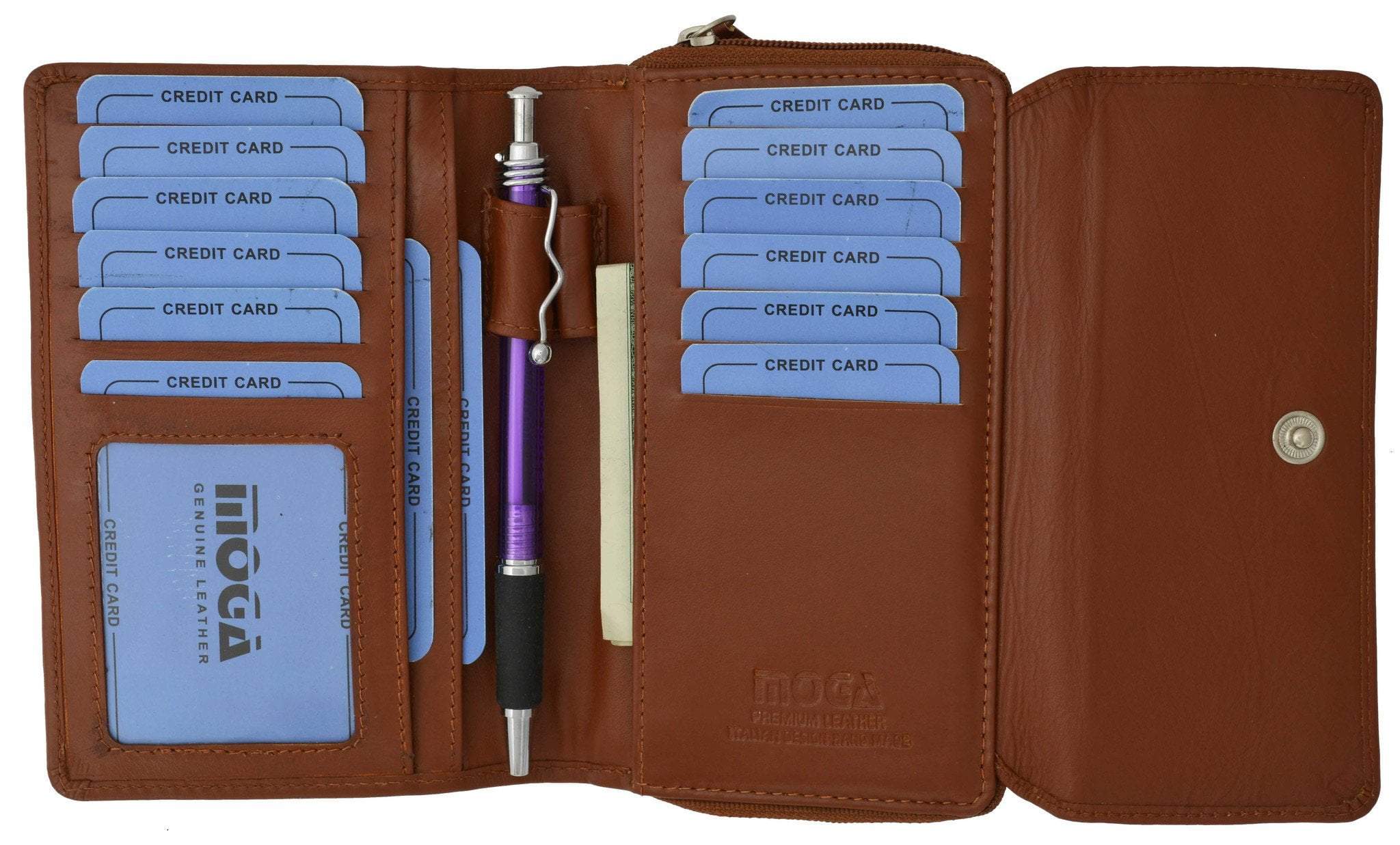 Marshal Moga High End Leather Ladies Purse Credit Card ID Money Pen Holder Wallet 93334 Tan