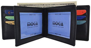 Moga Men's Bifold Genuine Leather Wallet With Double Center Flap And 3 ID Windows-menswallet