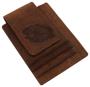 Money Clip Front Pocket Wallet Leather Strong Magnet Thin Logo Wallets-menswallet