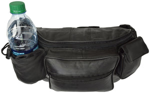 New Black Leather FANNY PACK Waist Belt Bag BOTTLE HOLDER Purse Hip Pouch Travel-menswallet