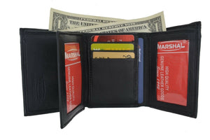 New Mens Black Genuine Leather Trifold Wallet ID Window Credit Card Case Holder-menswallet