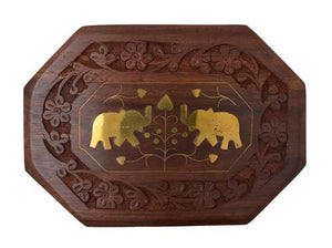 OM SHRI OM Decorative Elephant Floral Handmade Wooden Box Jewelry Organizer Keepsake Storage-menswallet
