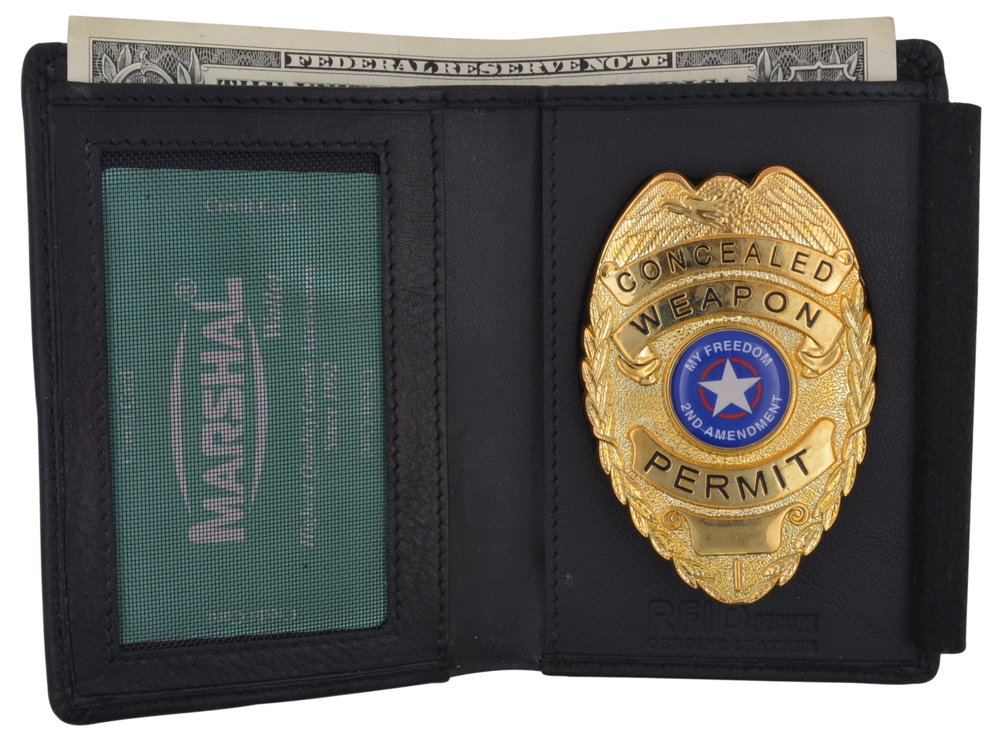 Police ID Badge Holder Shield Badge Bifold New Black Genuine Leather Rare Style