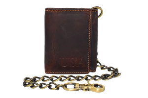 Personalized Biker Wallet RFID Vintage Leather Brown Trifold Chain Wallet for Men-menswallet