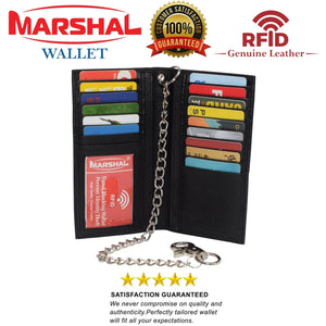 RFID Blocking Chain Wallets for Men Biker Long Bifold Genuine Leather Wallet with Chain-menswallet