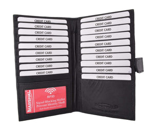 RFID Blocking Crocodile Pattern Premium Leather Credit Card Holder Wallet 19 Card Slots + 1 ID Window With Snap Closure RFIDP1629CR (C)-menswallet