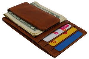 RFID Blocking Front Pocket Money Clip Vintage Leather Strong Magnetic Slim Wallet-menswallet