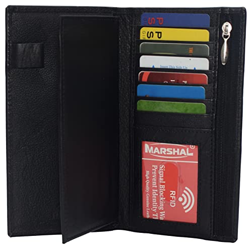 Marshal RFID Blocking Genuine Leather Long Bifold Checkbook Organizer Wallet (Black) Marshal RFID Blocking Genuine Leather Long Bifold Checkbook Organizer Wallet (Black)