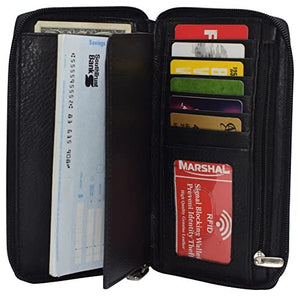 RFID Blocking Genuine Leather Long Bifold Zipper Checkbook Cover Wallet-menswallet