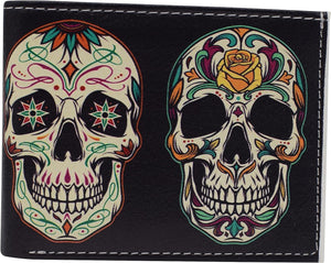 RFID Blocking Genuine Leather Printed Skull Theme Bifold Wallet with Gift box for men (Skull 3)-menswallet