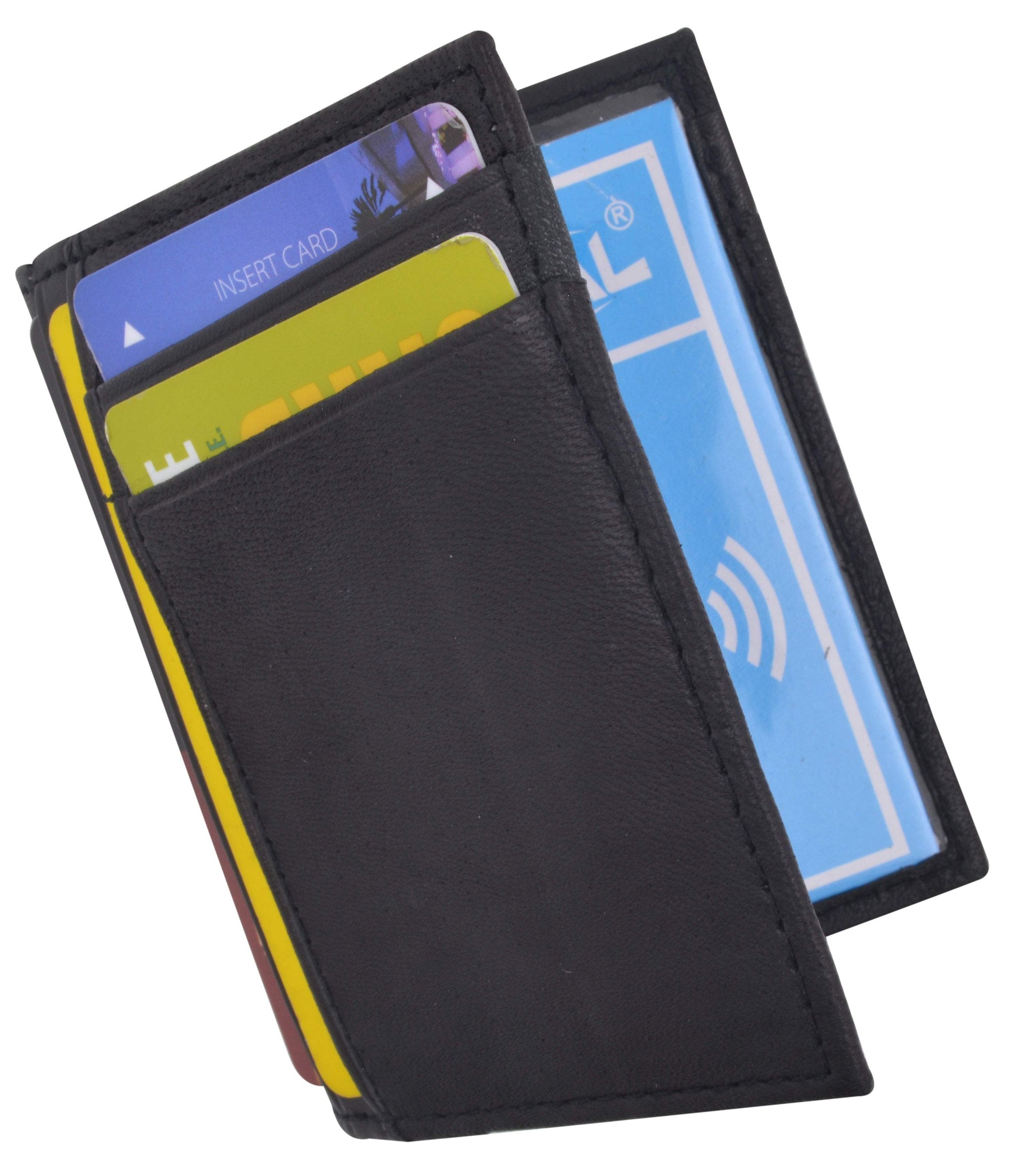 RFID Blocking Mini Wallet Genuine Leather Slim Front Pocket Wallet Ultra  Thin Credit Card Holder Sleeve with ID Windows