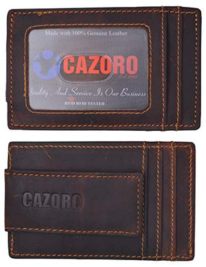 RFID Blocking Money Clip Front Pocket Vintage Leather Strong Magnetic Slim Thin Wallet-menswallet