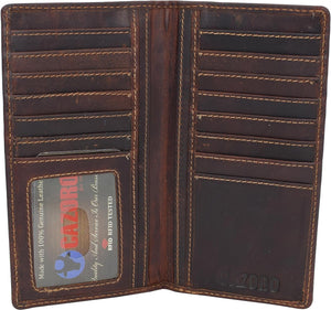 RFID Blocking Slim Long Bifold Vintage Leather ID Credit Card Holder Long Wallet-menswallet
