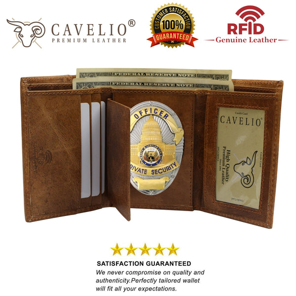RFID-Genuine-Leather-Trifold-Badge-Holder-Wallet-Police-Badge-Holder ...