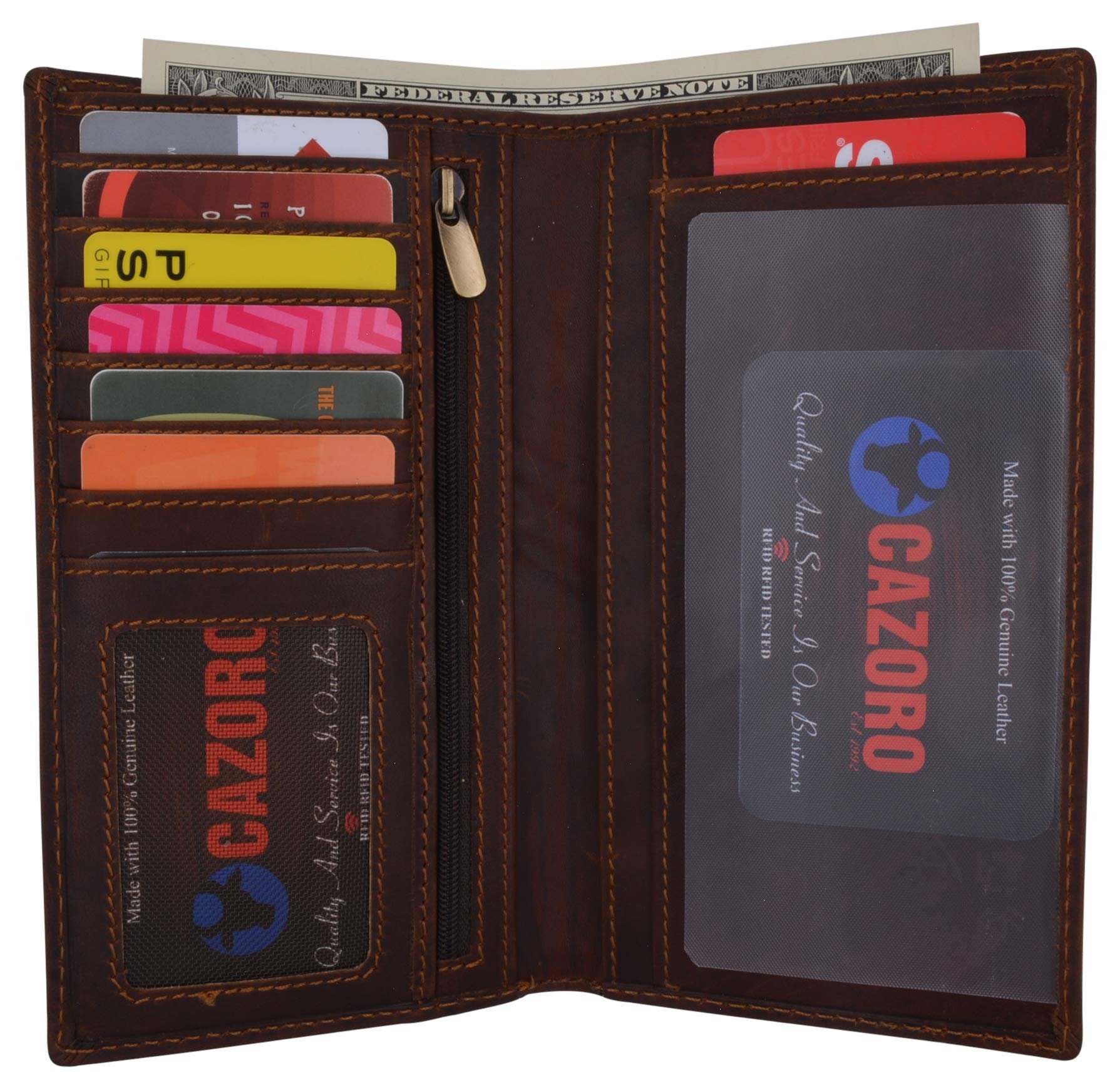 thumbnail image 2 of Genuine Leather Zipper Checkbook Wallet – Long Bifold, ID & Credit Card Holder, Men's 2 of 5