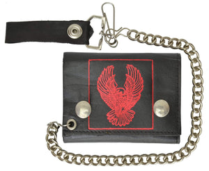 Red Eagle Imprint Biker Chain Trifold Wallet Genuine Leather 946-43 (C)-menswallet