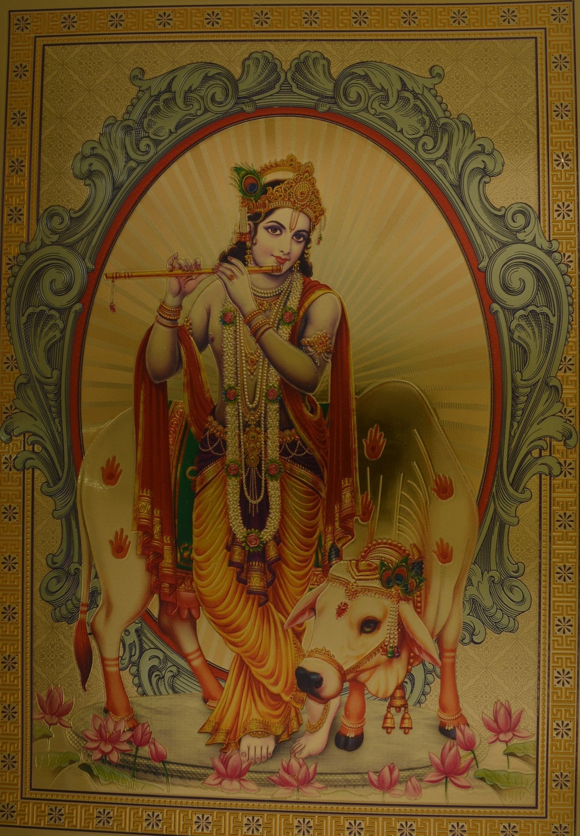 Religious Poster Lord Krishna & Cow Picture Size: 8.5" x 12" unframed-menswallet