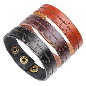 Ruler Leather Bracelet Engraved Unisex Genuine Leather Cuff Wrap Rope Wristband Black Brown Light Brown-menswallet