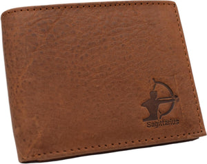Sagittarius RFID Blocking Men's Real Leather Bifold Trifold Zodiac Sign Logo Wallet (Trifold)-menswallet