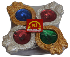 Set of 4 New Decorative Diya Oil Lamp Indial Traditional Puja Festival Gift-menswallet