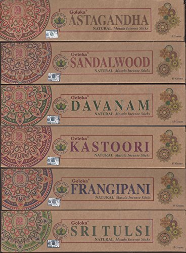 Set of 6 - Kastoori, Astagandha, Davanam, Sandalwood, Sri Tulsi, Frangipani - by Goloka Organica Series by Goloka-menswallet