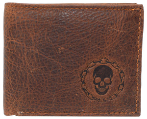 Skull Chain RFID Blocking Real Leather Bifold Classic Wallet for Men-menswallet