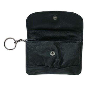 Small Black Leather Change Purse with Key Ring 828 (C)-menswallet