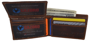 Small Mens Crazy Horse Leather Slim Bifold Card ID Wallet by Cazoro-menswallet