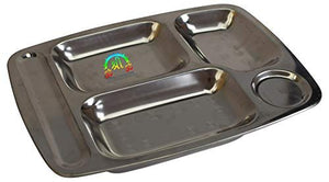 Stainless Steel Cafeteria Divided Tray Divided Dinner Snack Plate Kids Baby Plate Diet Plate Diet Food Control Tray 5 sections Set-menswallet