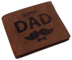 Super Dad Engraved Men's Real Leather RFID Blocking Bifold Classic Wallet-menswallet