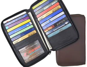 Swiss Marshal RFID Blocking Premium Genuine Leather Long Zip Around Business & Credit Card Case Holder Bifold Wallet SM-RFID-P729-menswallet